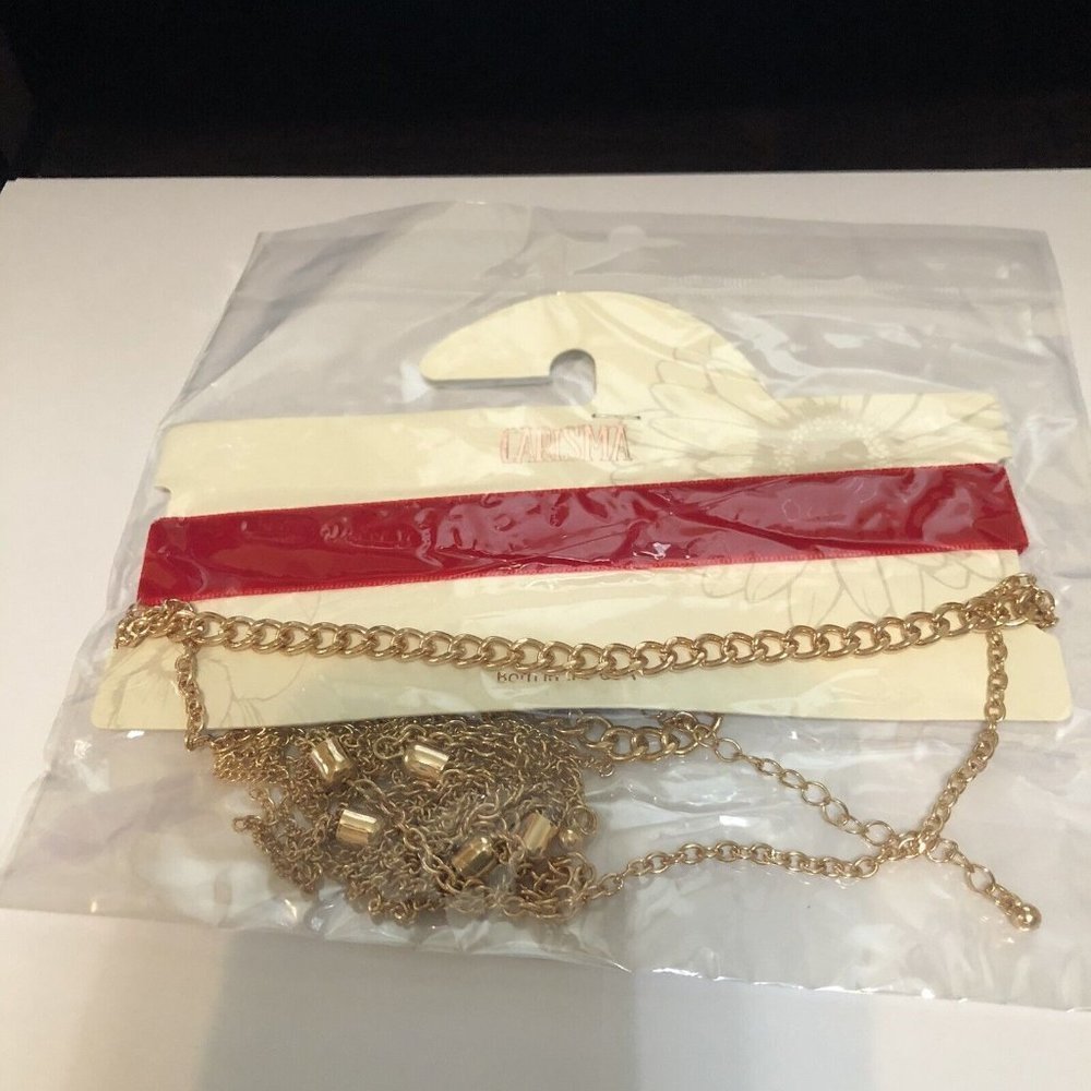 Carisma Women's Red and Gold Tone Chain Choker Necklace Fashion Statement New